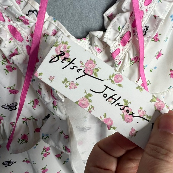 Betsey Johnson Forever 21 Dress Sz L White Floral Butterfly Coquette Ruffle NWT - Picture 12 of 12
